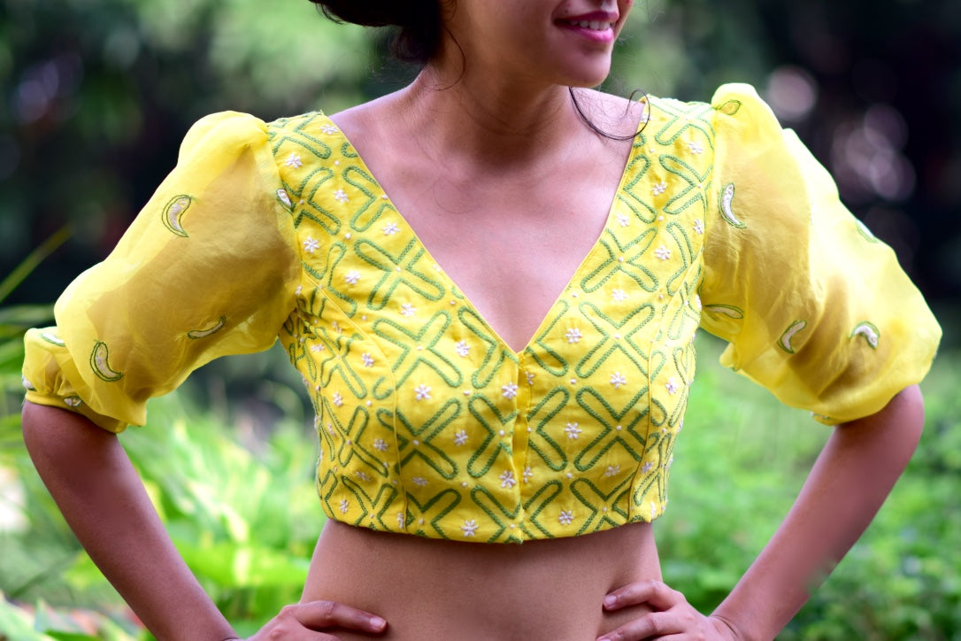 Yellow Puff - Chikankari Blouse