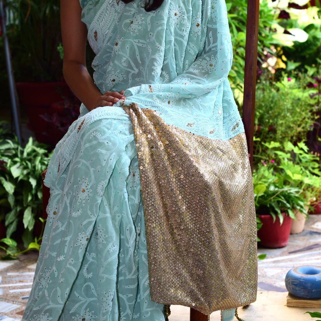 Georgette Full Chikankari Jaal Sari