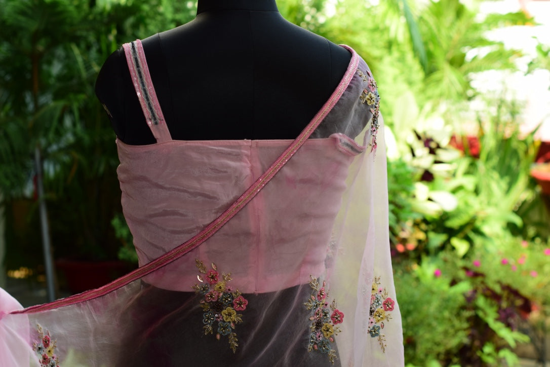 Organza Tie-n-Die Hand Embroidered Sari