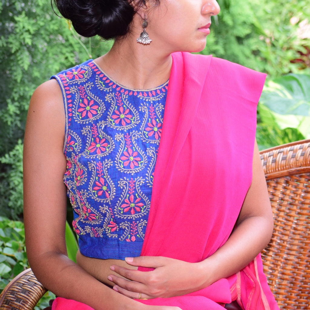 Linen Blue Chikankari Blouse