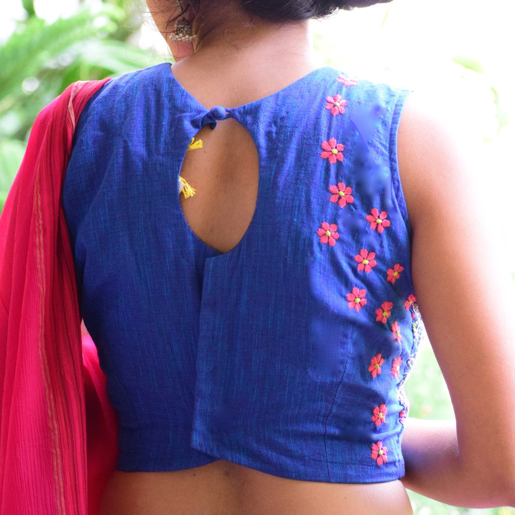 Linen Blue Chikankari Blouse