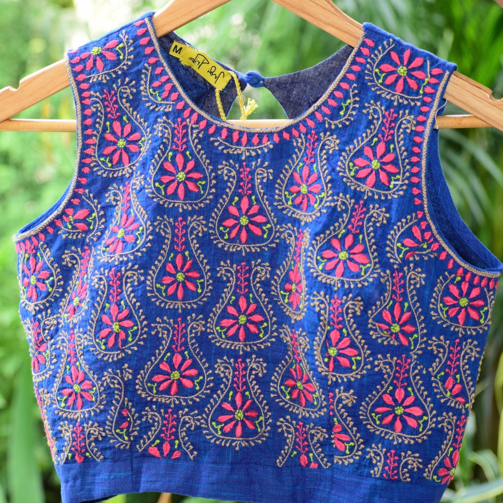 Linen Blue Chikankari Blouse
