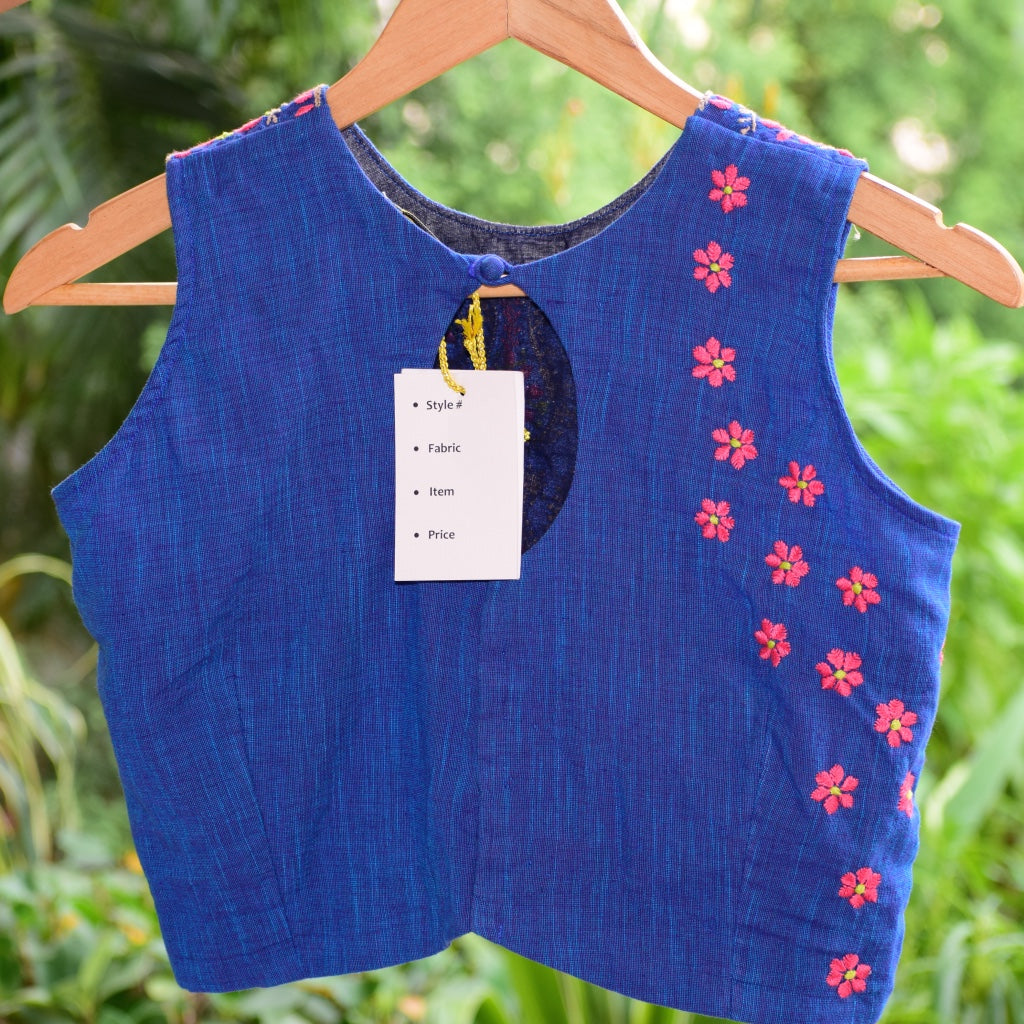 Linen Blue Chikankari Blouse