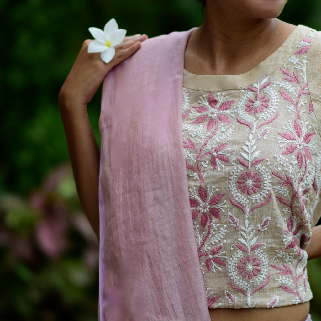 Rosy Linen - Chikankari Blouse