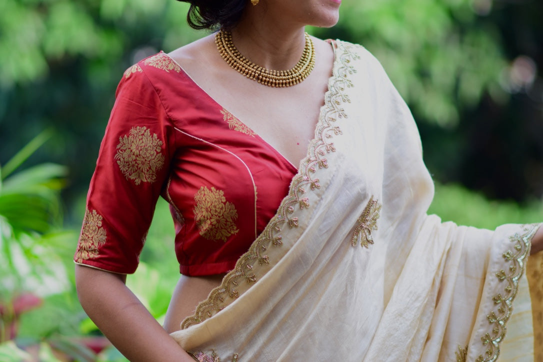 Golden and Creams Tussar Sari