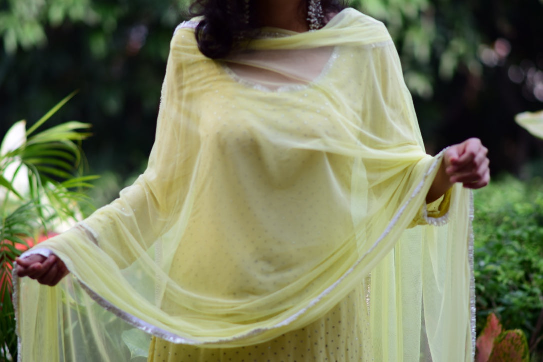 Lemon Yellow Georgette Kamdani Kurta