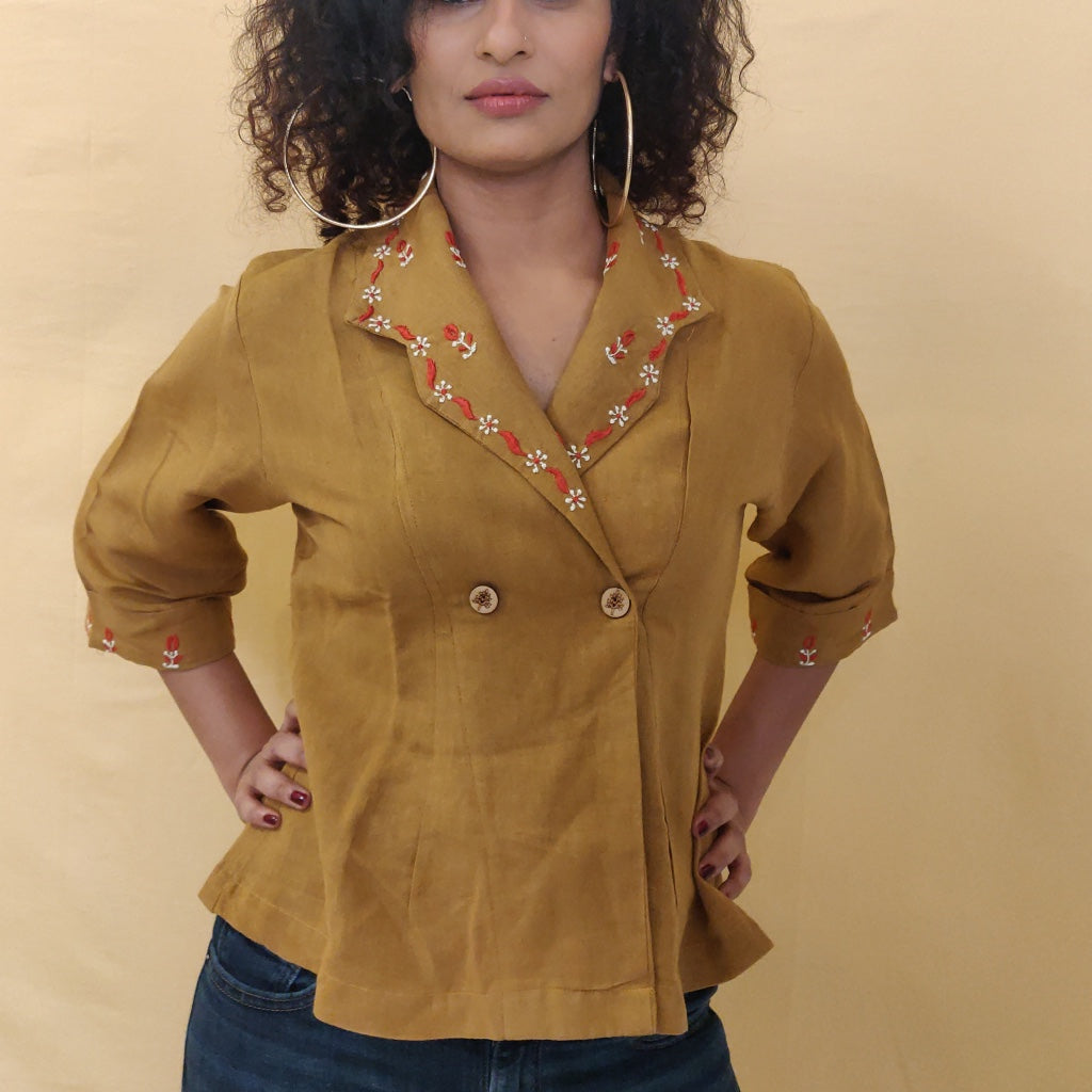 Mustard Cotton Jacket-Top