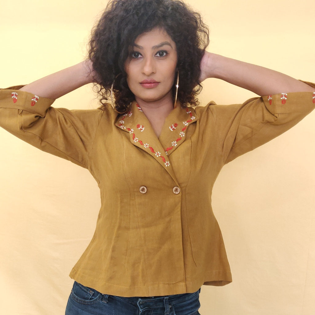 Mustard Cotton Jacket-Top