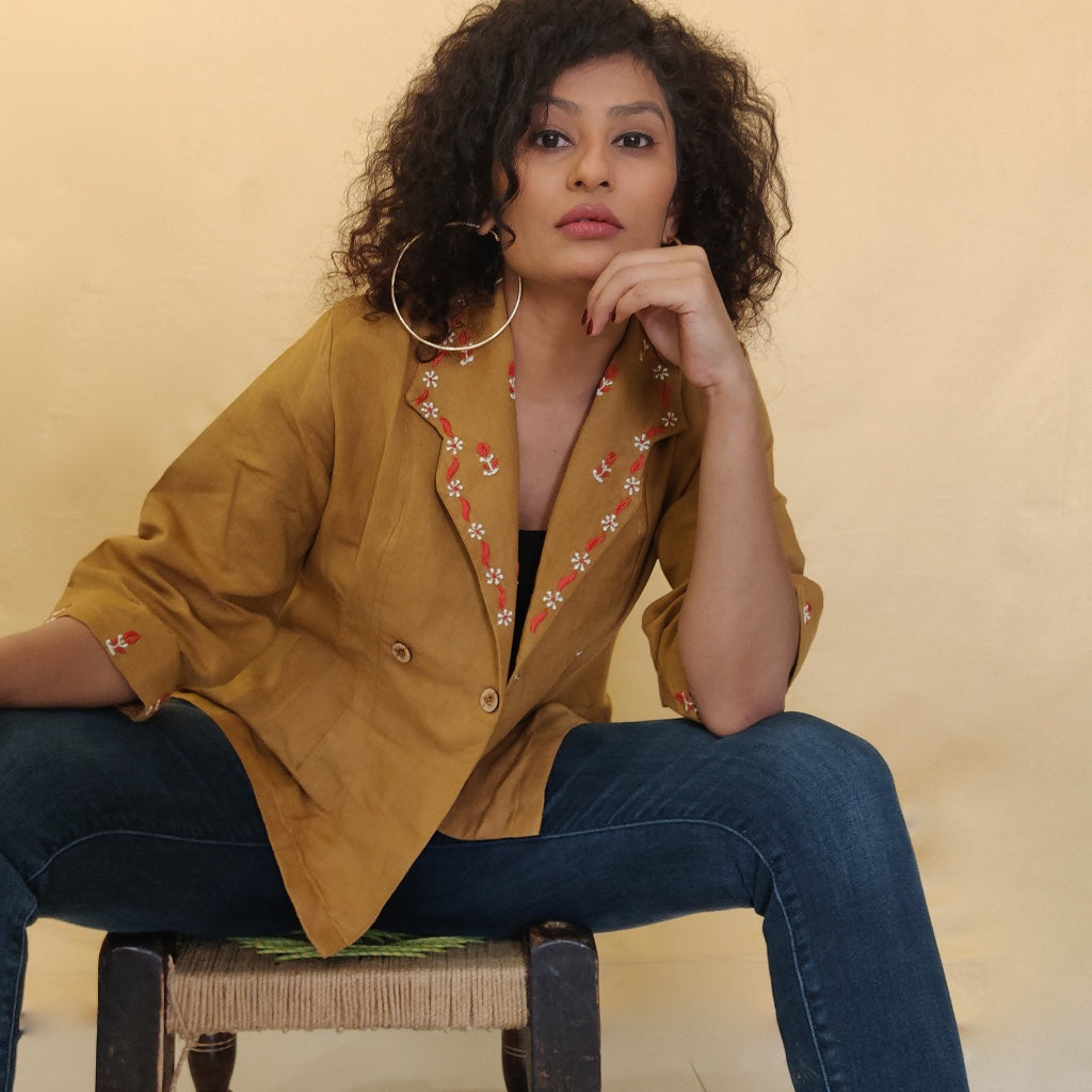 Mustard Cotton Jacket-Top