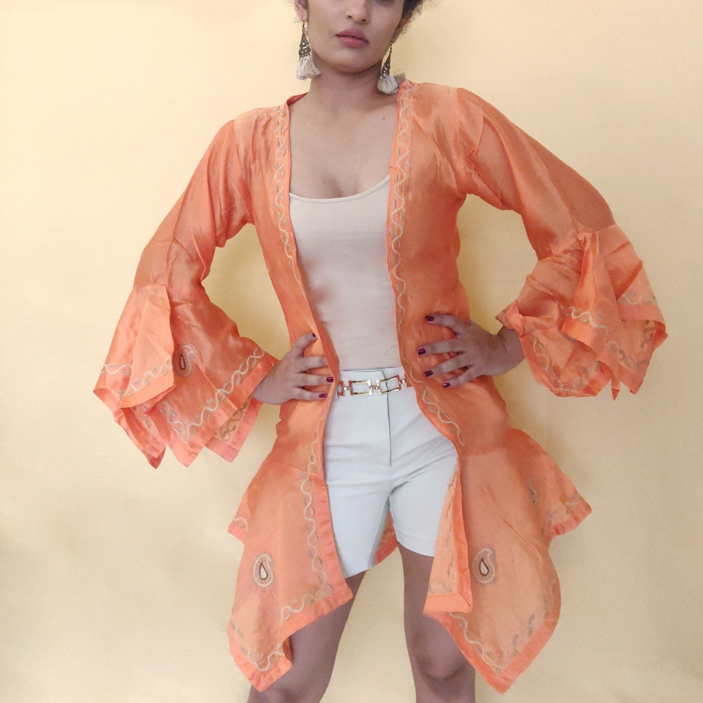 Oraaangey Cotton-Silk Chikankari Jacket