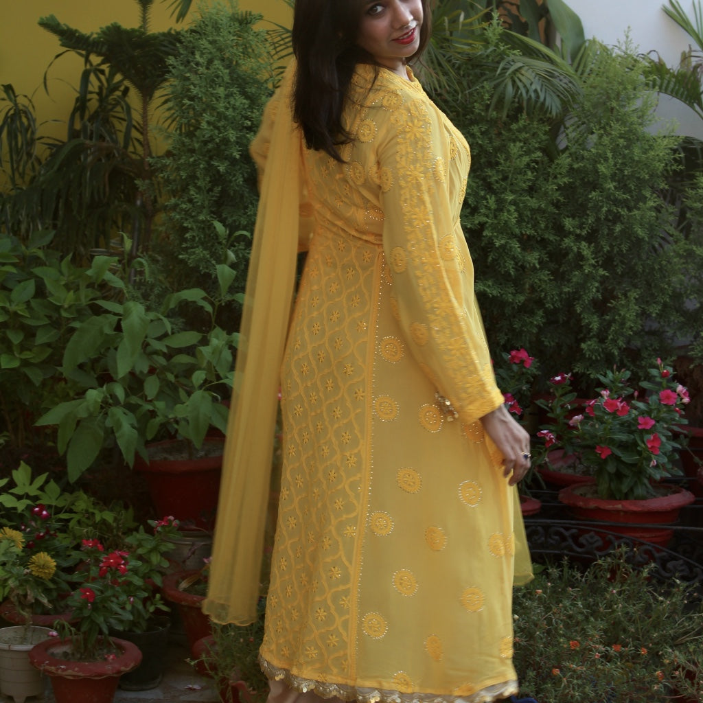 Pure Georgette Yellow Chikankari Kurta