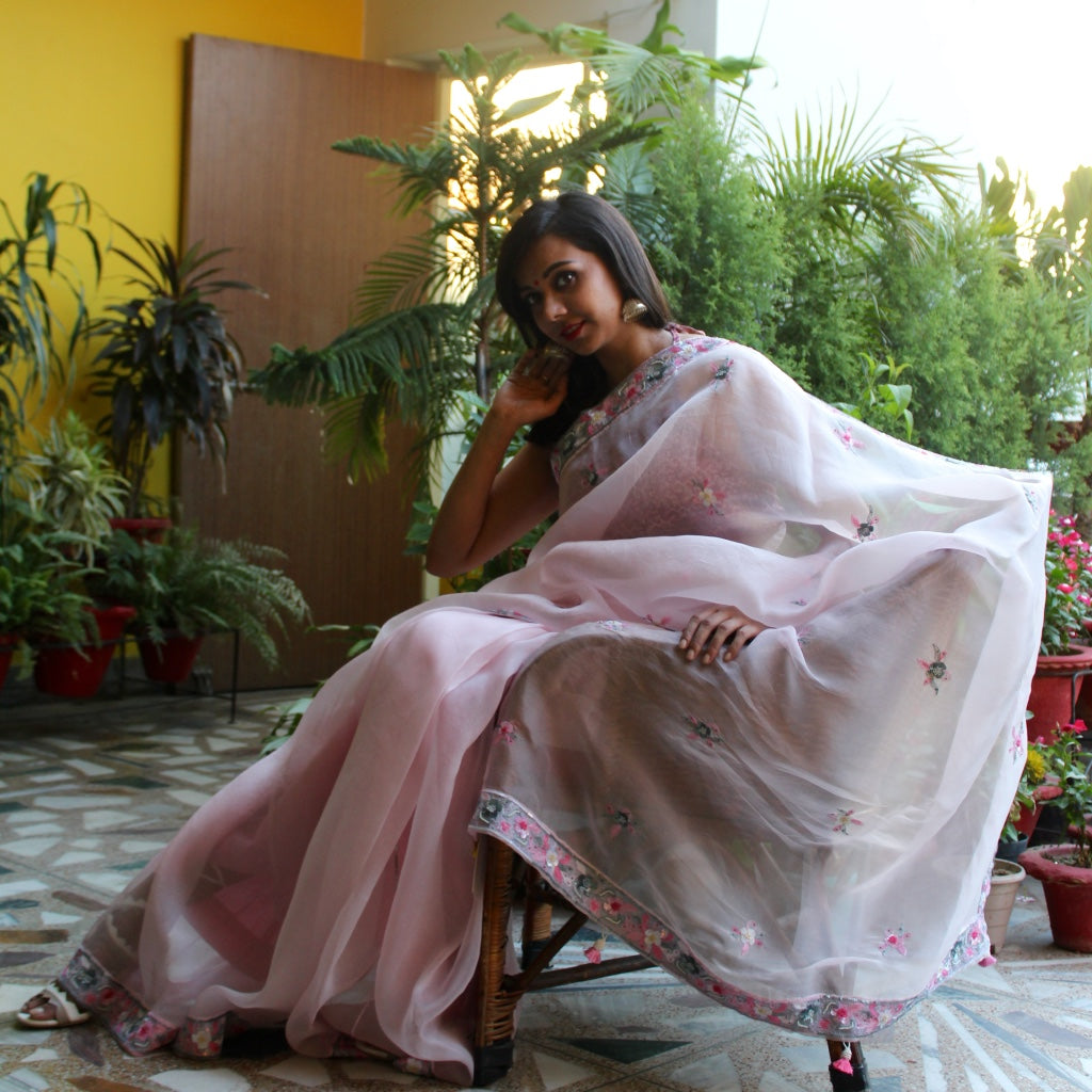 Pretty Pink Organza Sari