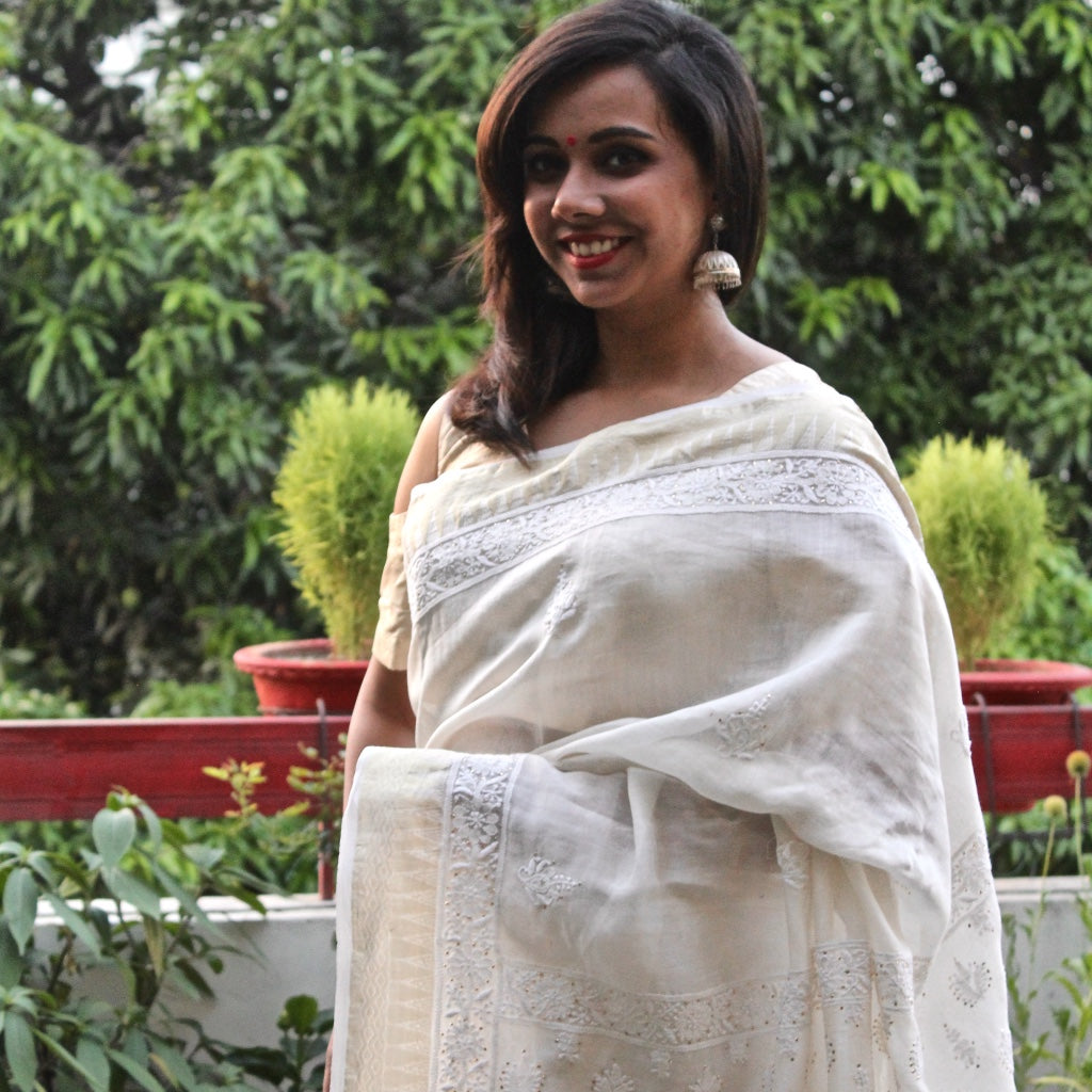 Banarsi Weaved Sari with Chikankari