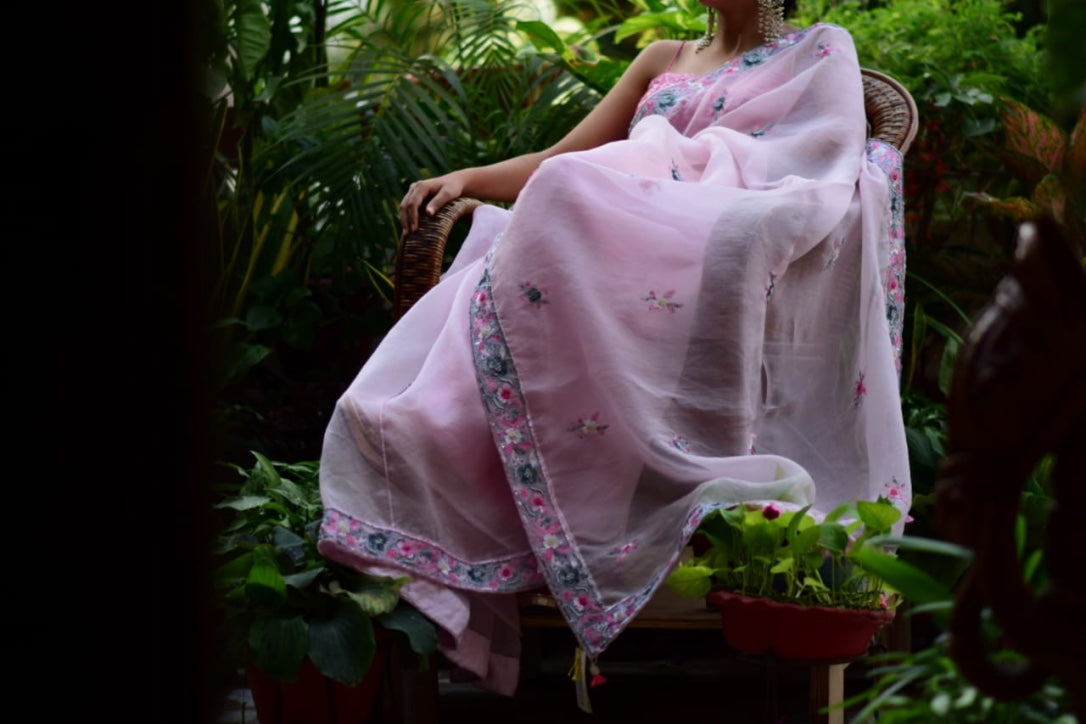 Pretty Pink Organza Sari