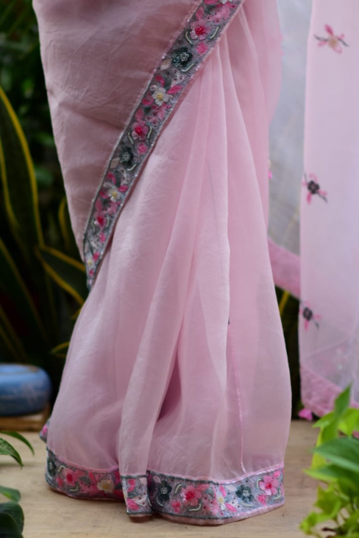 Pretty Pink Organza Sari