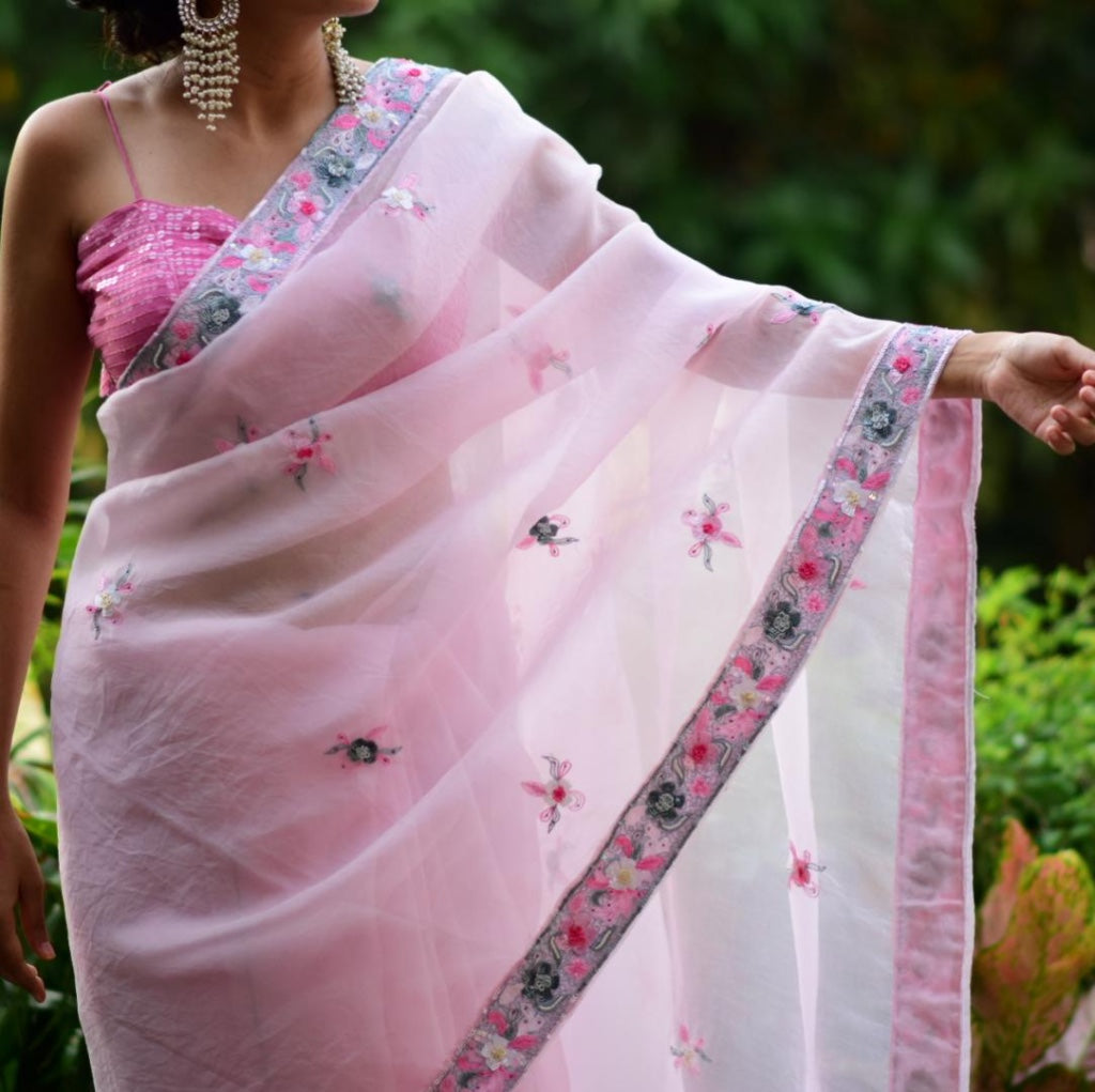 Pretty Pink Organza Sari